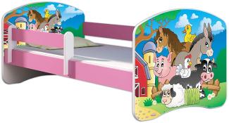 Kinderbett Jugendbett mit einer Schublade und Matratze Rausfallschutz Rosa 70 x 140 80 x 160 80 x 180 ACMA II (34 Farm, 70 x 140 cm)