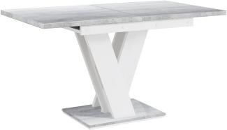 MEBLINI Esstisch Ausziehbar - Esszimmertisch Modern - Küchentisch - Säulentisch - Ausziehtisch - Dining Table - Esszimmertische - 120-160x80x75cm - MASIV - Weiß Hochglanz/Betonoptik