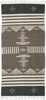 Teppich Coto im Indie Stil aus Wolle und Baumwolle in Braun, 90 x 200 cm