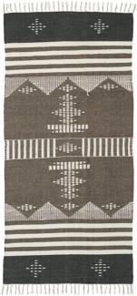 Teppich Coto im Indie Stil aus Wolle und Baumwolle in Braun, 90 x 200 cm