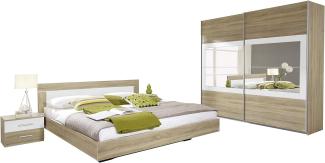Rauch Möbel Venlo Schlafzimmer, Eiche Sonoma / Weiß, bestehend aus Bett mit Liegefläche 160x200 cm inkl. 2 Nachttische und Schwebetürenschrank BxHxT 226x210x62 cm