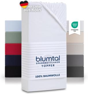 Blumtal® Spannbettlaken für Topper 160x200cm Basics Jersey - Bettlaken 160x200cm aus 100% Baumwolle - Oeko-TEX zertifiziertes Spannbetttuch 160x200 - Topper Spannleintuch 160x200 - Betttuch - Weiß