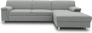 DOMO Collection Junin Ecksofa, Sofa in L-Form mit Schlaffunktion, Couch Polsterecke, Moderne Eckcouch, Silber, 251 x 150 cm