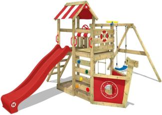 WICKEY Spielturm Klettergerüst SeaFlyer mit Schaukel & roter Rutsche, Baumhaus mit Sandkasten, Kletterleiter & Spiel-Zubehör
