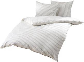 Bettwaesche-mit-Stil Mako Satin Streifen Bettwäsche „Den Haag“ beige weiß gestreift Garnitur 200x200 + 2x 80x80