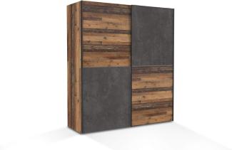 Möbel-Eins DELKO Schwebetürenschrank, Material Dekorspanplatte,  Old Wood vintagefarbig/dunkelgrau