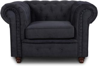 Sessel Chesterfield Asti - Couch, Couchgarnitur, Couchsessel, Loungesessel, Stühl, Holzfüße - Glamour Design (Schwarz (Capri 19))