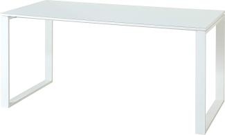 Amazon Marke - Alkove Schreibtisch Morena, ideal für Home Office, in Weiß, mit Glasauflage, 160 x 75 x 80 cm (BxHxT)