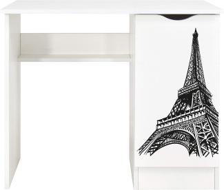 Weiß Kinderschreibtisch - ROMA - Möbel für Kinderzimmer, UV-Druck: Eiffelturm