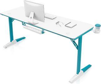 Devoko Computer PC Tisch großer Gaming Schreibtisch mit Kabelmanagement-Fach, Kopfhörerhaken und Becherhalter, Weiß, 160 x 60 cm