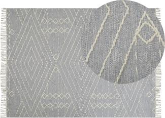 Teppich Baumwolle grau weiß 140 x 200 cm geometrisches Muster Kurzflor KHENIFRA
