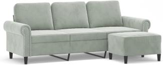 3-Sitzer-Sofa mit Hocker Hellgrau 180 cm Samt (Farbe: Grau)