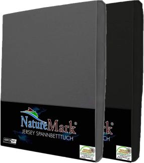 NatureMark 2er Pack Jersey Spannbettlaken, Spannbetttuch 100% Baumwolle in vielen Größen und Farben MARKENQUALITÄT ÖKOTEX Standard 100 | 180 x 200 cm - 200 x 200 cm - Anthrazit/Schwarz
