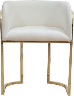 Casa Padrino Luxus Esszimmer Stuhl mit Armlehnen Creme / Gold H. 74 cm