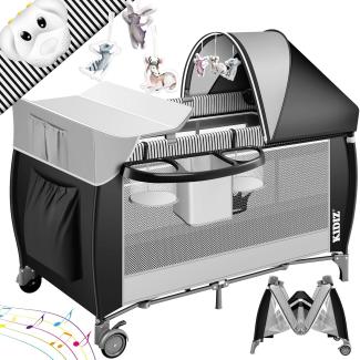 KIDIZ® Babybett 3 in 1 Reisebett Kombi Set Baby Bett mit Wickelauflage Moskitonetz Laufstall Baby ab Geburt bis 15 kg luftige Seitenwände mit Seiteneingang Tragetasche zusammenklappbar Schwarz