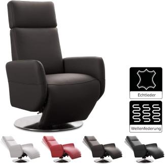 Cavadore TV-Sessel Cobra / Fernsehsessel mit Liegefunktion, Relaxfunktion / Stufenlos verstellbar / Ergonomie M / Belastbar bis 130 kg / 71 x 110 x 82 / Echtleder Mokka