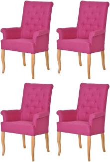Casa Padrino Chesterfield Neo Barock Esszimmer Stuhl 4er Set Pink / Naturfarben - Küchenstühle mit Armlehnen - Esszimmer Möbel - Chesterfield Möbel - Neo Barock Möbel
