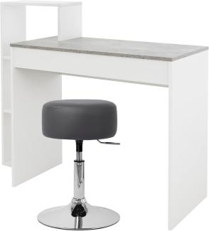 Schreibtisch mit Sitzhocker 110x72x40 cm Weiß/Beton-Optik aus Holz ML-Design