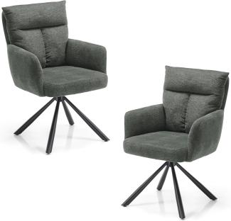 SOFIA Esszimmerstühle 2er Set mit schwarzem Metallgestell und Microfaser Bezug, Grau - Bequeme Stühle für Esszimmer & Wohnzimmer - 60 x 93 x 67 cm (B/H/T)