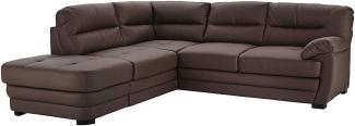 Mivano Ecksofa Royale / Zeitloses L-Form-Sofa mit Ottomane und hohen Rückenlehnen / 246 x 90 x 230 / Lederoptik, braun