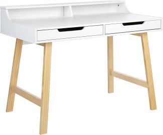 Schreibtisch weiß heller Holzfarbton 110 x 58 cm 2 Schubladen BARIE