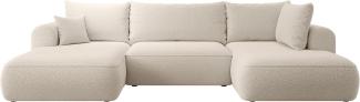 Selsey OVO - Wohnlandschaft U-Form-Sofa mit Schlaffunktion, Bettkasten, Ottomane rechts, Boucle Beige