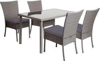 Poly-Rattan Garnitur HWC-G19, Sitzgruppe Balkon-/Lounge-Set, 4xStuhl+Tisch, 120x75cm ~ grau, Kissen dunkelgrau