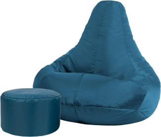 Bean Bag Bazaar Gaming Sitzsack „Recliner“, Gamer Sitzsack für Erwachsene und Kinder, Indoor Outdoor Sitzsack Sessel Gaming mit Füllung (Sitzsack + Hocker, Blaugrün)