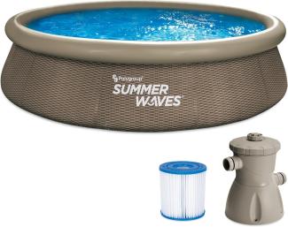 Summer Waves Quick Up Pool | aufblasbarer Pool rund | Rattanoptik braun | Ø 366x76 cm