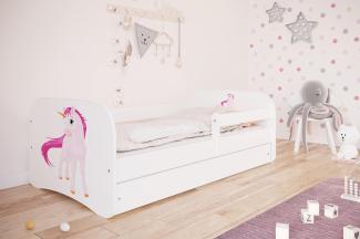 Kocot Kids 'Einhorn' Einzelbett weiß 80x160 cm inkl. Rausfallschutz, Matratze, Schublade und Lattenrost