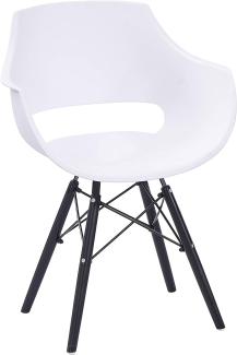 SAM Schalenstuhl Lea, Weiß, ergonomisch geformte Sitzschale aus Kunststoff, bequemer Esszimmerstuhl im Retro-Design, schwarzes Metallgestell