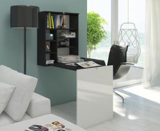 Domando Sekretär Orbetello Modern Breite 60cm, ausklappbare Schreibtischplatte, Hochglanz in Schwarz Matt und Weiß Hochglanz