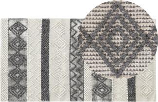 Teppich Wolle beige grau 80 x 150 cm geometrisches Muster Kurzflor DAVUTLAR
