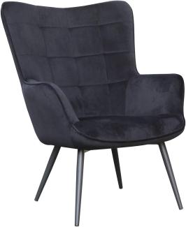 HOMEXPERTS Sessel ULLA / Bequemer Relax-Sessel mit schwarzem Samtstoff / Füße aus Metall / Polster-Stuhl mit hoher Lehne / Moderne Steppung / Sofa-Ecke / Wohnzimmer / 72 x 80 x 97 cm (BxHxT)