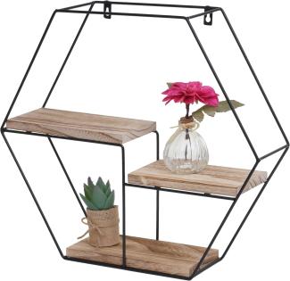 Wandregal HWC-K76, Hängeregal Schweberegal Regal, 3 Regalböden Metall Massiv-Holz Industrial 43x49x11cm ~ natur