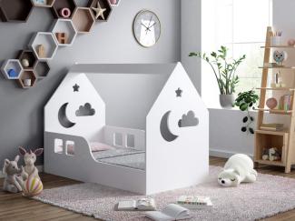 Sämann® Babybett Hausbett Mond 70 x 140 cm mit Matratze Eco, weiß