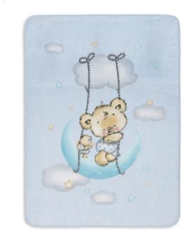 Interbaby Kinderdecke - Babydecke winter für Wiege "Osito Nube blau" · 110x140 cm · Kuscheldecke flauschig weiche decke baby für kinderbet