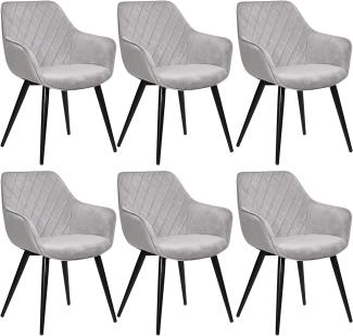 WOLTU Esszimmerstühle BH153gr-6 6er Set Küchenstühle Wohnzimmerstuhl Polsterstuhl Design Stuhl mit Armlehne Grau Gestell aus Stahl Samt