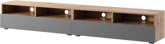 Selsey REDNAW - TV-Schrank/modernes TV-Board für Wohnzimmer, stehend/hängend, 200 cm breit (Wotan Eiche Matt/Grau Hochglanz ohne LED)