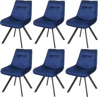 6er-Set Esszimmerstuhl HWC-K24, Polsterstuhl Küchenstuhl Lehnstuhl Stuhl, Metall Samt ~ blau