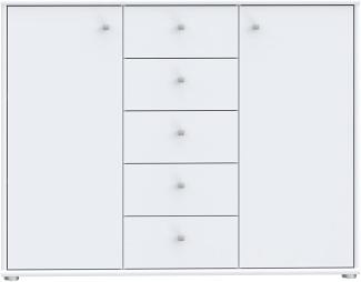 Forte Tempra 2 Kommode mit 2 Türen und 5 Schubladen, Holzwerkstoff, weiß, Bx H xT: 108,8 x 85,5 x 34,8 cm