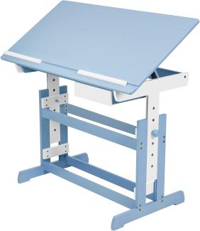 TecTake 800117 Schreibtisch mit Schublade,109 x 55 cm, höhenverstellbar und neigbar (Blau Weiß | Nr. 400927)