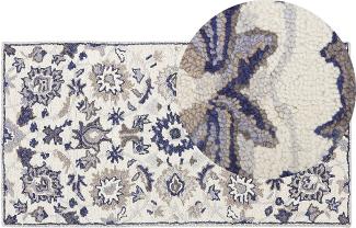 Teppich Wolle beige blau 80 x 150 cm Kurzflor KUMRU