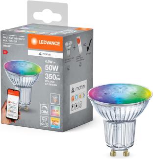 Ledvance SMART+ MATTER LED-Reflektorlampe, kompatibel mit Google, Alexa, Apple, Glas, 4,9W, 350lm, GU10, Farblicht & Weißlicht, App- oder Sprachsteuerung, bis zu 20. 000 Std. Lebensdauer, single pack