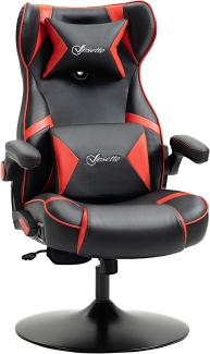 Vinsetto Gaming Stuhl mit Wippfunktion, höhenverstellbarer Bürostuhl, ergonomischer Computerstuhl mit Lautsprecher, Lenden- und Nackenstütze für Spielzimmer Kunstleder Rot+Schwarz