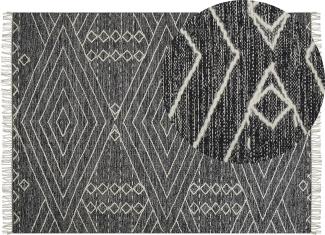 Teppich Baumwolle schwarz weiß 160 x 230 cm geometrisches Muster Kurzflor KHENIFRA