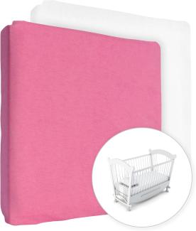 2 x Jersey Spannbettlaken 100% Baumwolle für 90 x 40 cm Babybett Wiege Matratze (Rosa + Weiß)