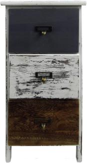 Rebecca Mobili Nachttisch Sideboard mit 3 Schubladen, Holz, Vintage-Stil, Weiß Grau Braun, für den Eingang - Maße: 58 x 28 x 28 cm (HxLxB) - Art. RE6496