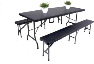 3-tlg. Tisch-Set Sitzgruppe Gartengruppe Tisch Bank Rattan-Optik