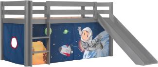 Vipack Spielbett 'Pino' mit Rutsche grau und Textilset 'Spaceman'